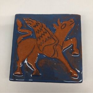 Handmade Ceramic Tile: Blue Flying Pig